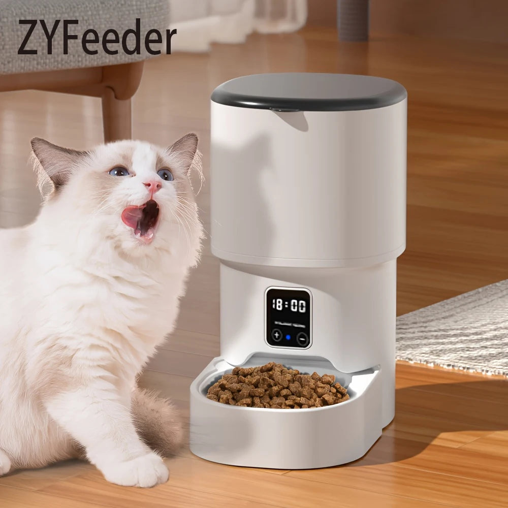 4L WIFI Button Automatic Cat Feeder Intelligent Cat and Dog Pet Feeder Smart Pet Cat Food Dispenser Pet Feeder(No 5V 1A Plug)