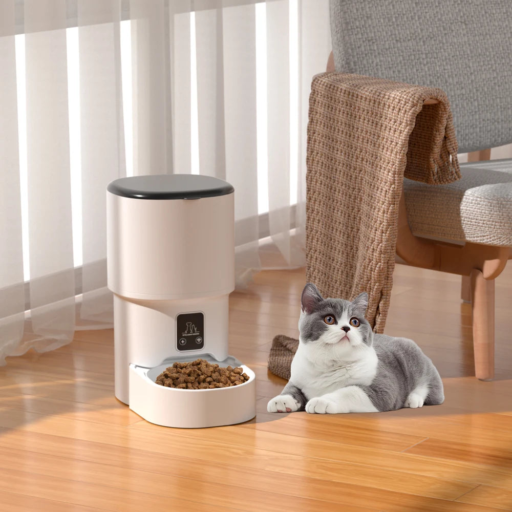 4L WIFI Button Automatic Cat Feeder Intelligent Cat and Dog Pet Feeder Smart Pet Cat Food Dispenser Pet Feeder(No 5V 1A Plug)