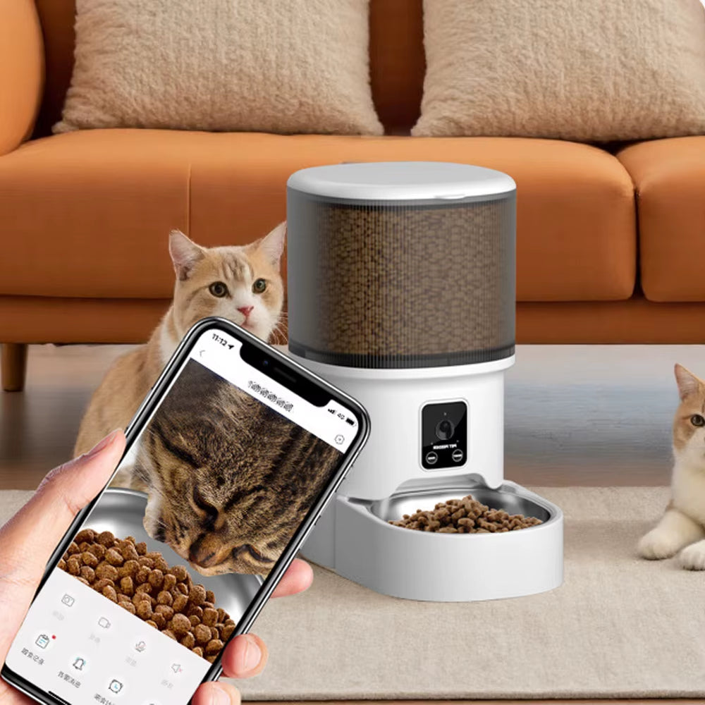 4L WIFI Button Automatic Cat Feeder Intelligent Cat and Dog Pet Feeder Smart Pet Cat Food Dispenser Pet Feeder(No 5V 1A Plug)